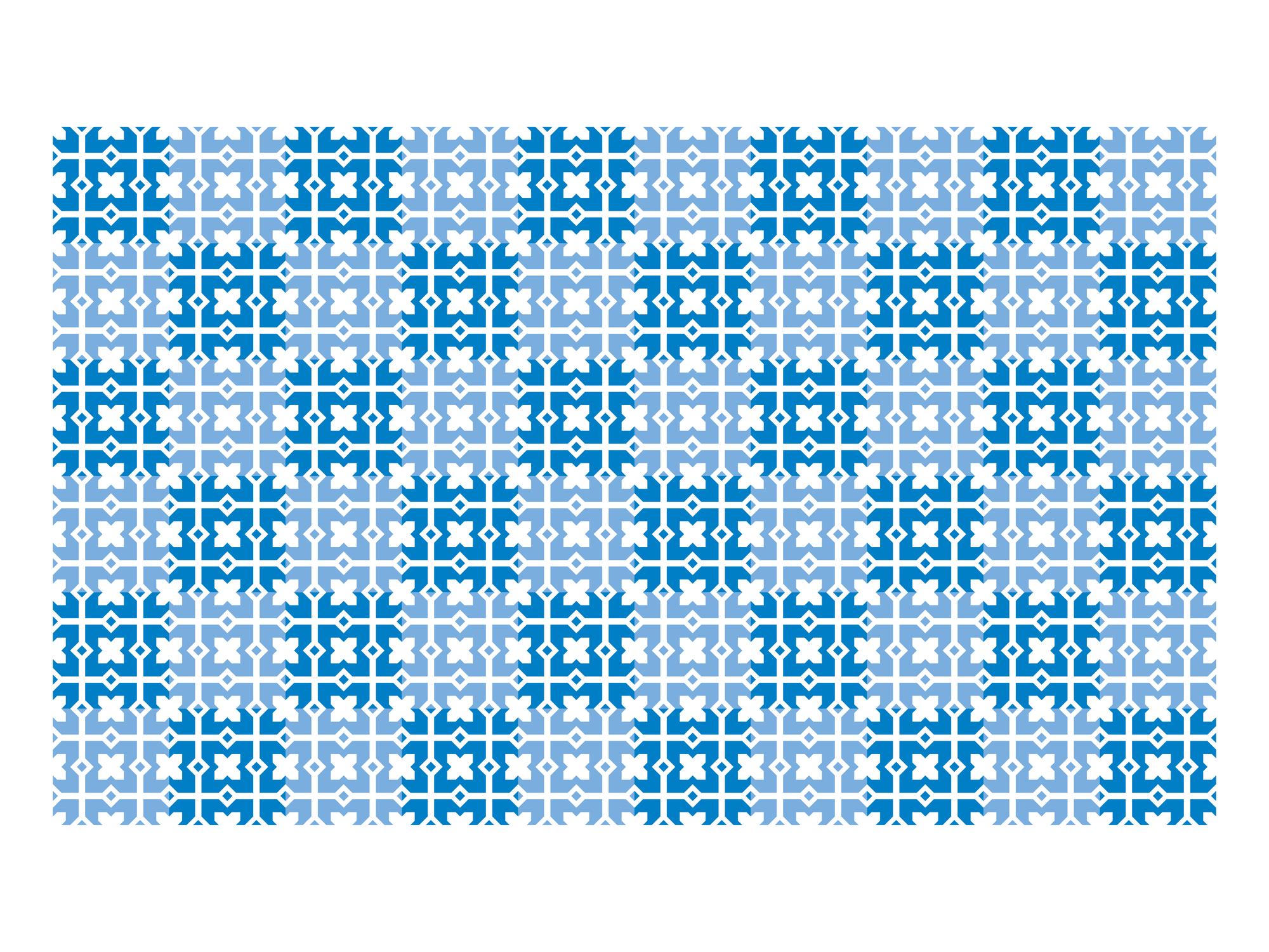linen napkin with blue geometric embroidery