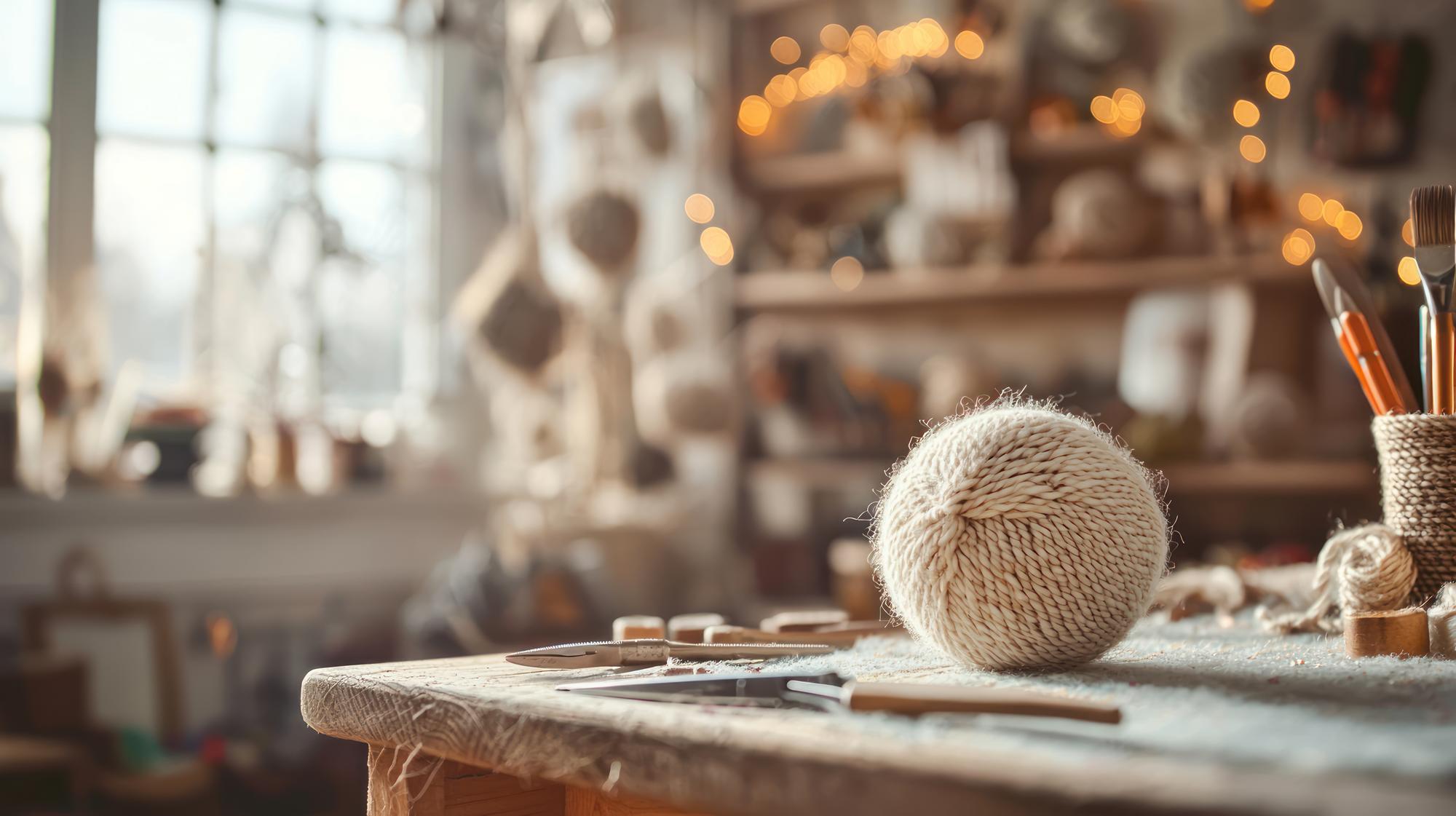 studio workspace with hoops and threads