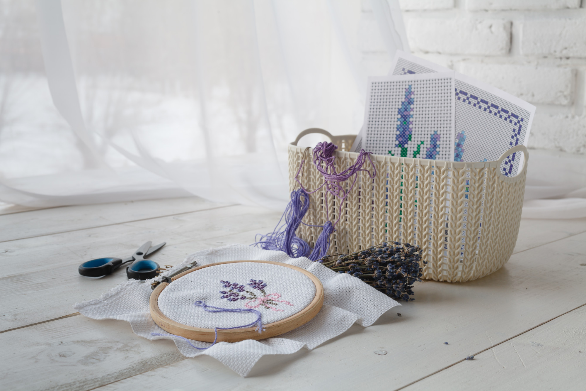 selection of embroidered samples on table
